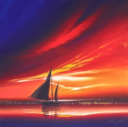 An Oriental Sunset by Jonathan Shaw - Original Painting on Board sized 20x20 inches. Available from Whitewall Galleries